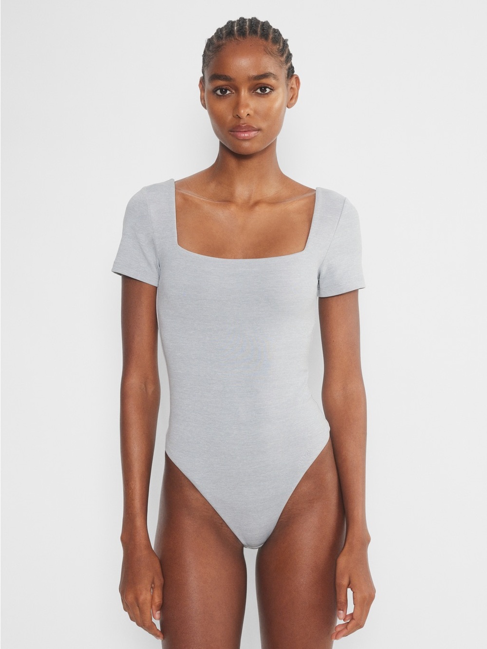 Aritzia Contour Square Neck Bodysuit Heather Grey Size Small NWT